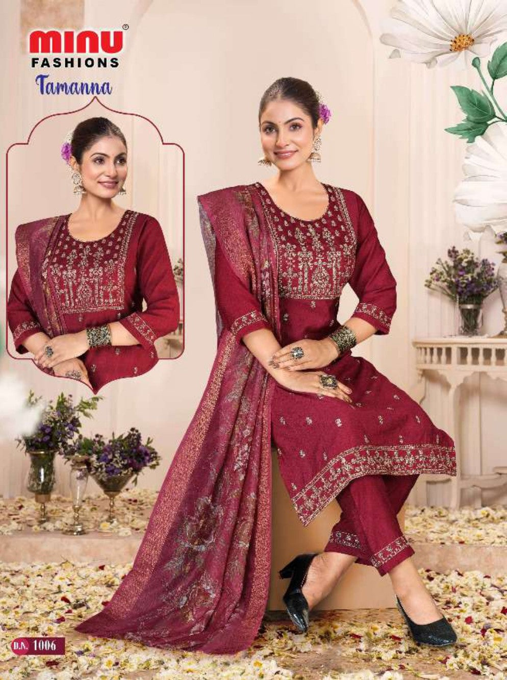 Embroidered Silk Stitched Salwar Suit Tamanna - 8 Pcs Set