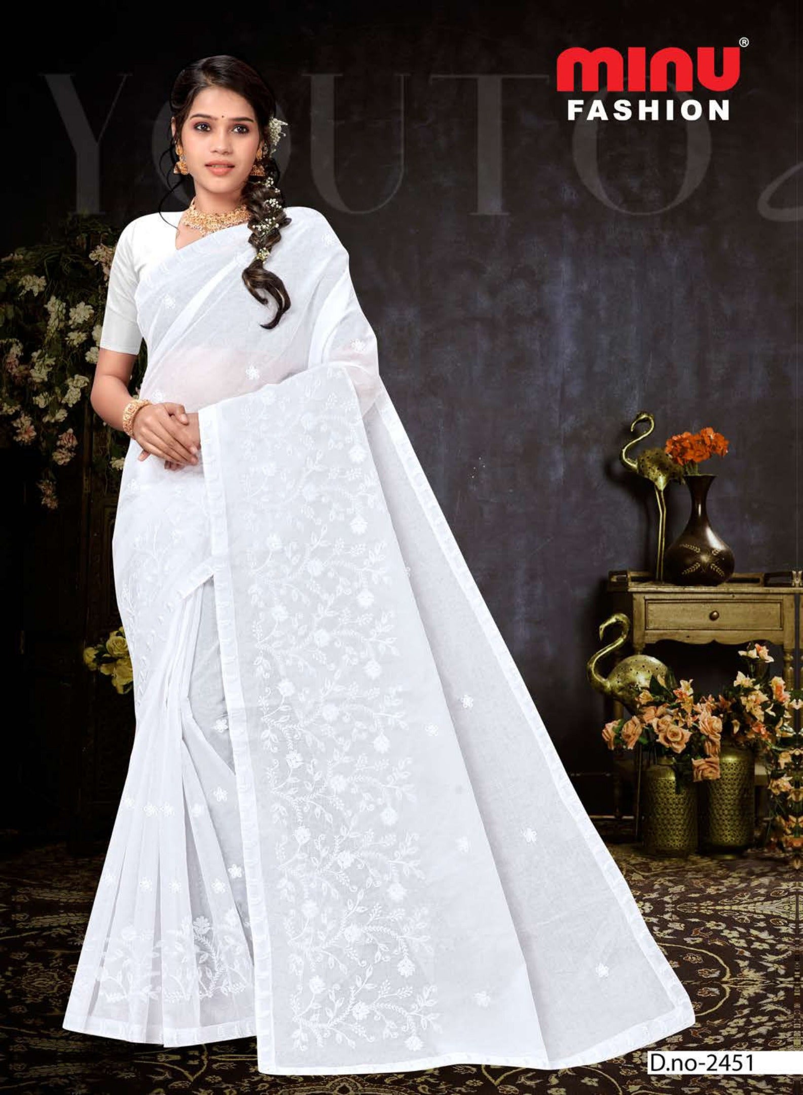 Embroidered Saree- White Beauty (8P)