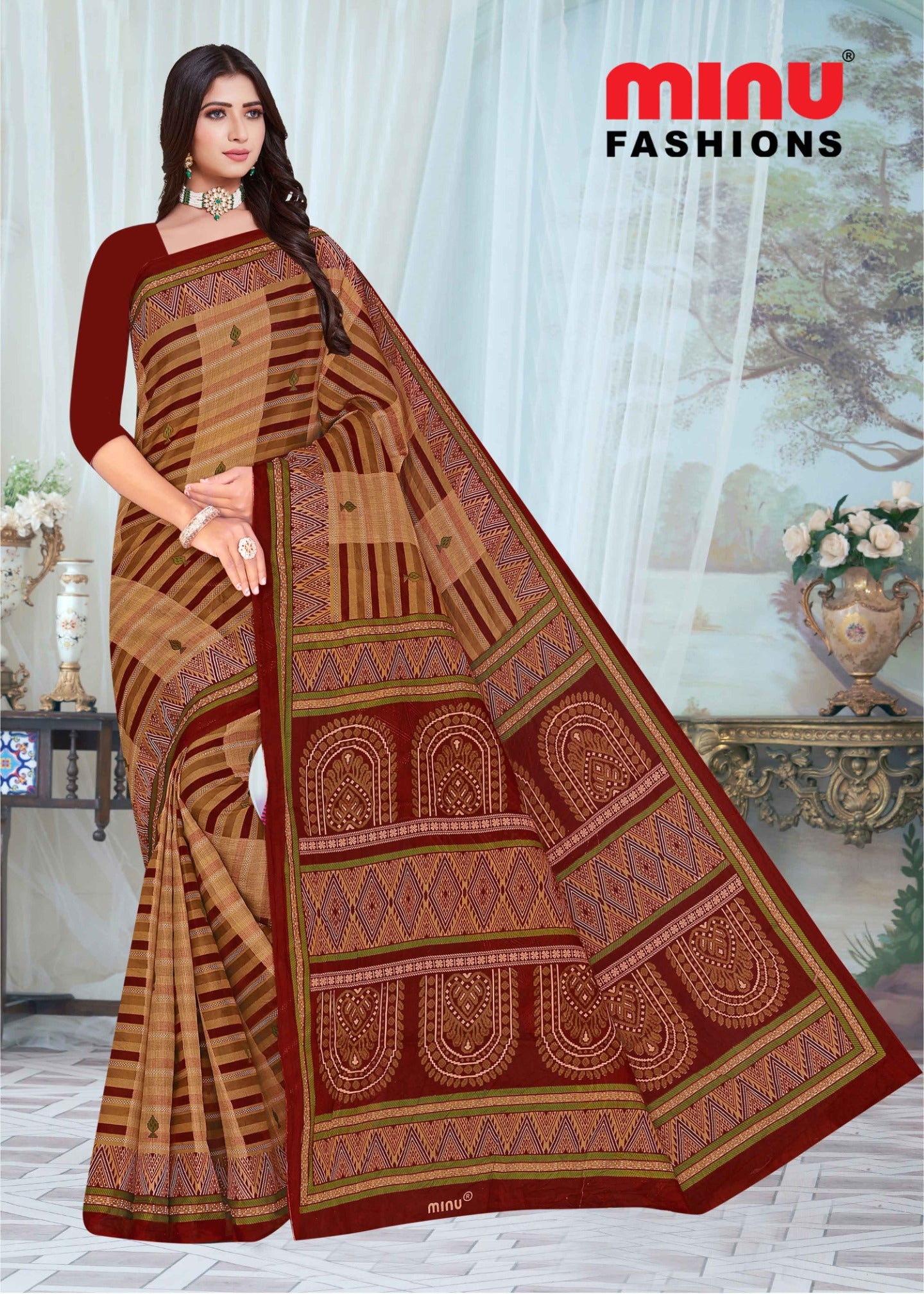 Printed saree wholesale wearing woman online image 