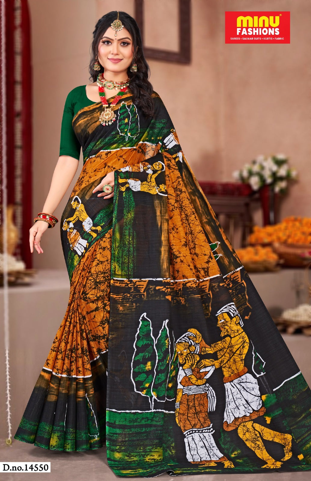 Malai Cotton Saree Block Batik (Vol-1) - 8 Pcs Set