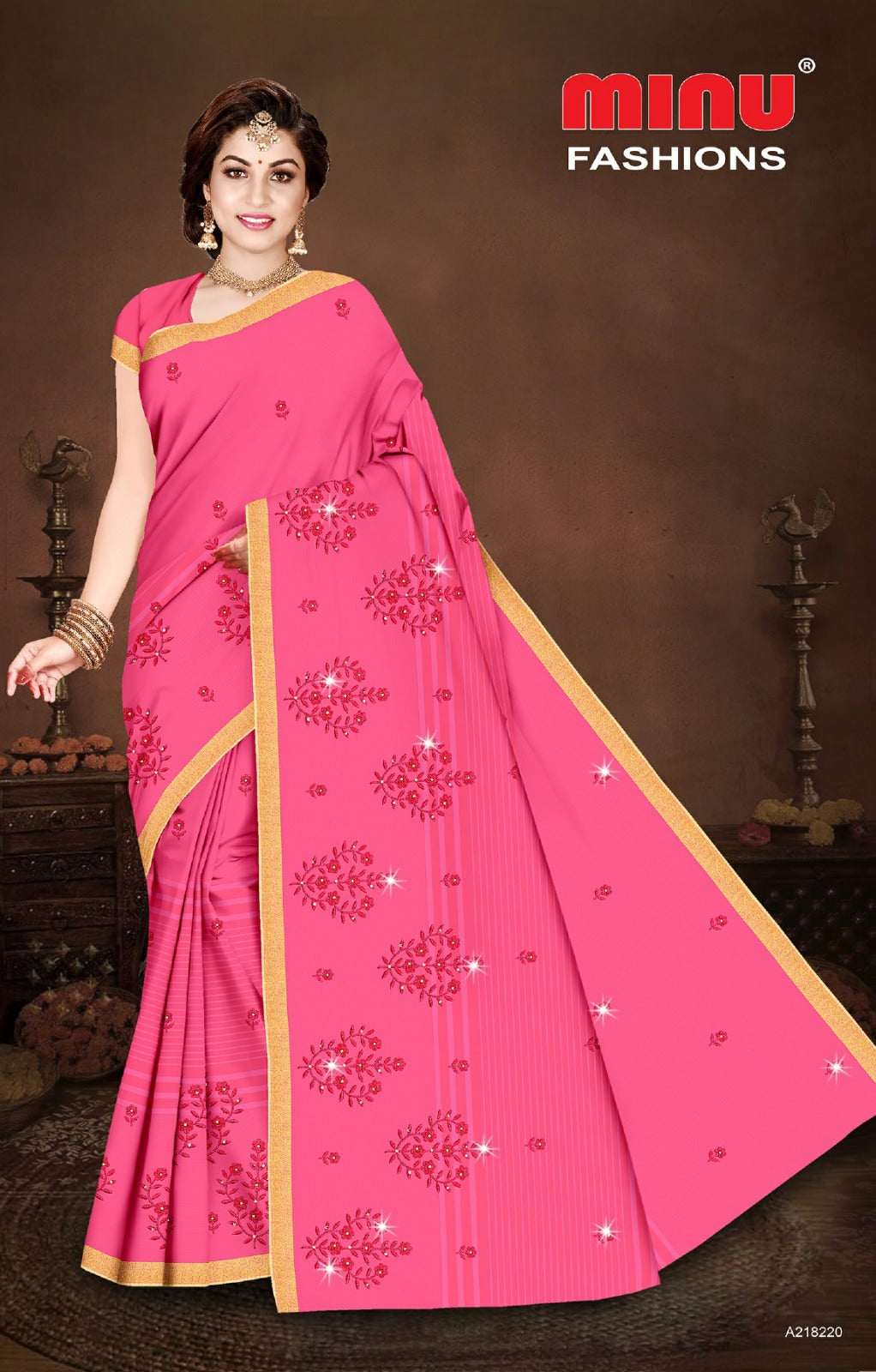 Embroidered Cotton Saree Chowmin (Special Rate) - 8 Pcs Set