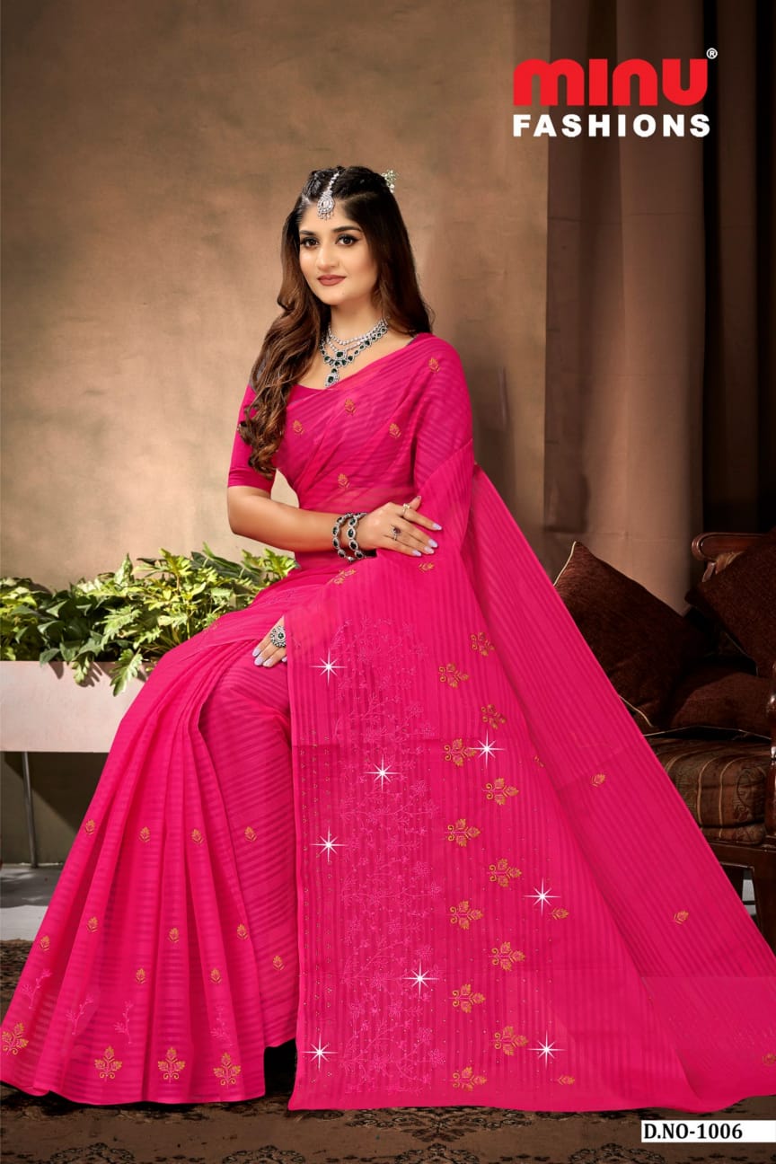 Embroidered Cotton Saree Devansha (Special Rate) - 8 Pcs Set