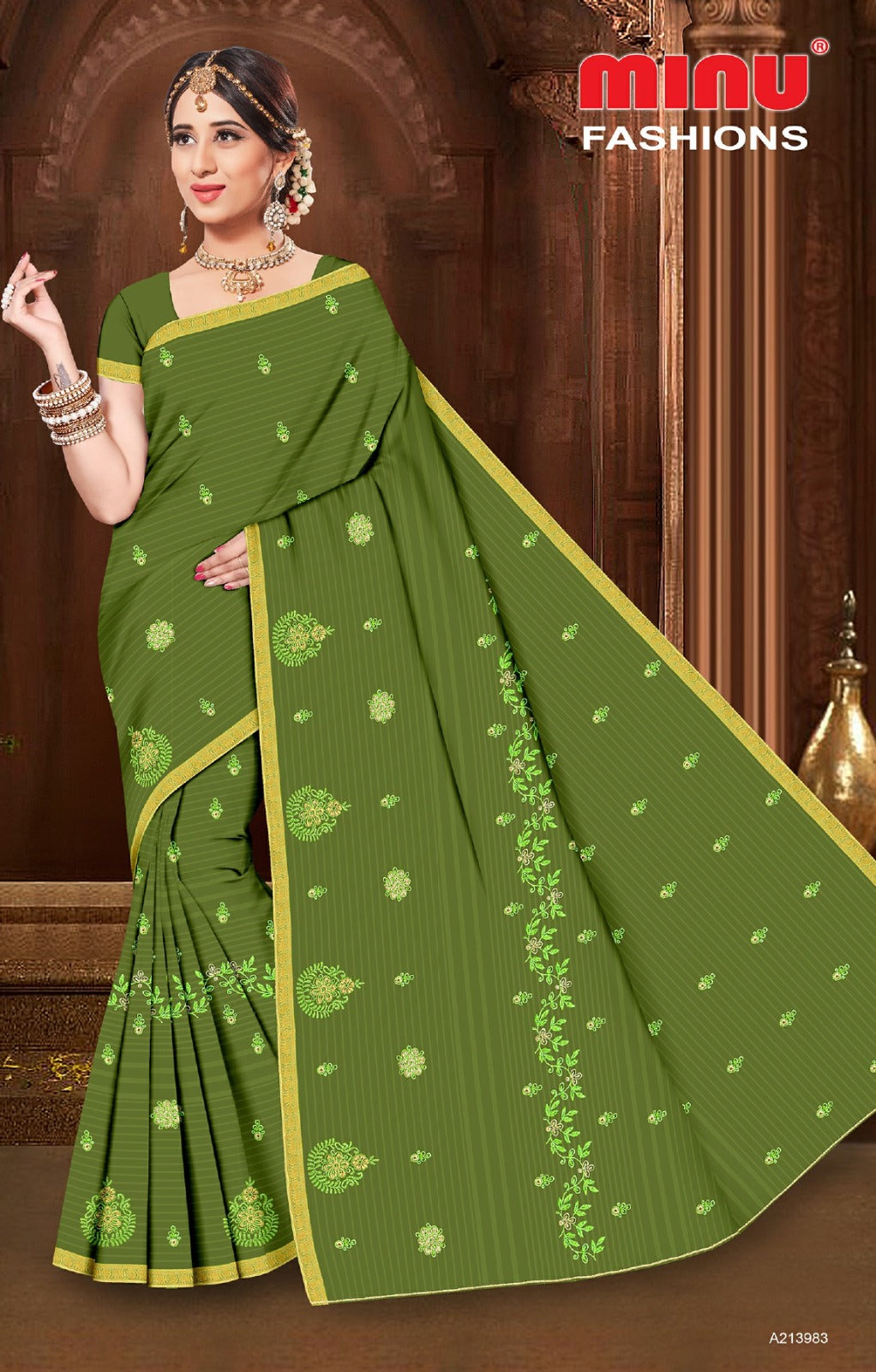 Embroidered Cotton Saree Elizabeth (Special Rate) - 8 Pcs Set