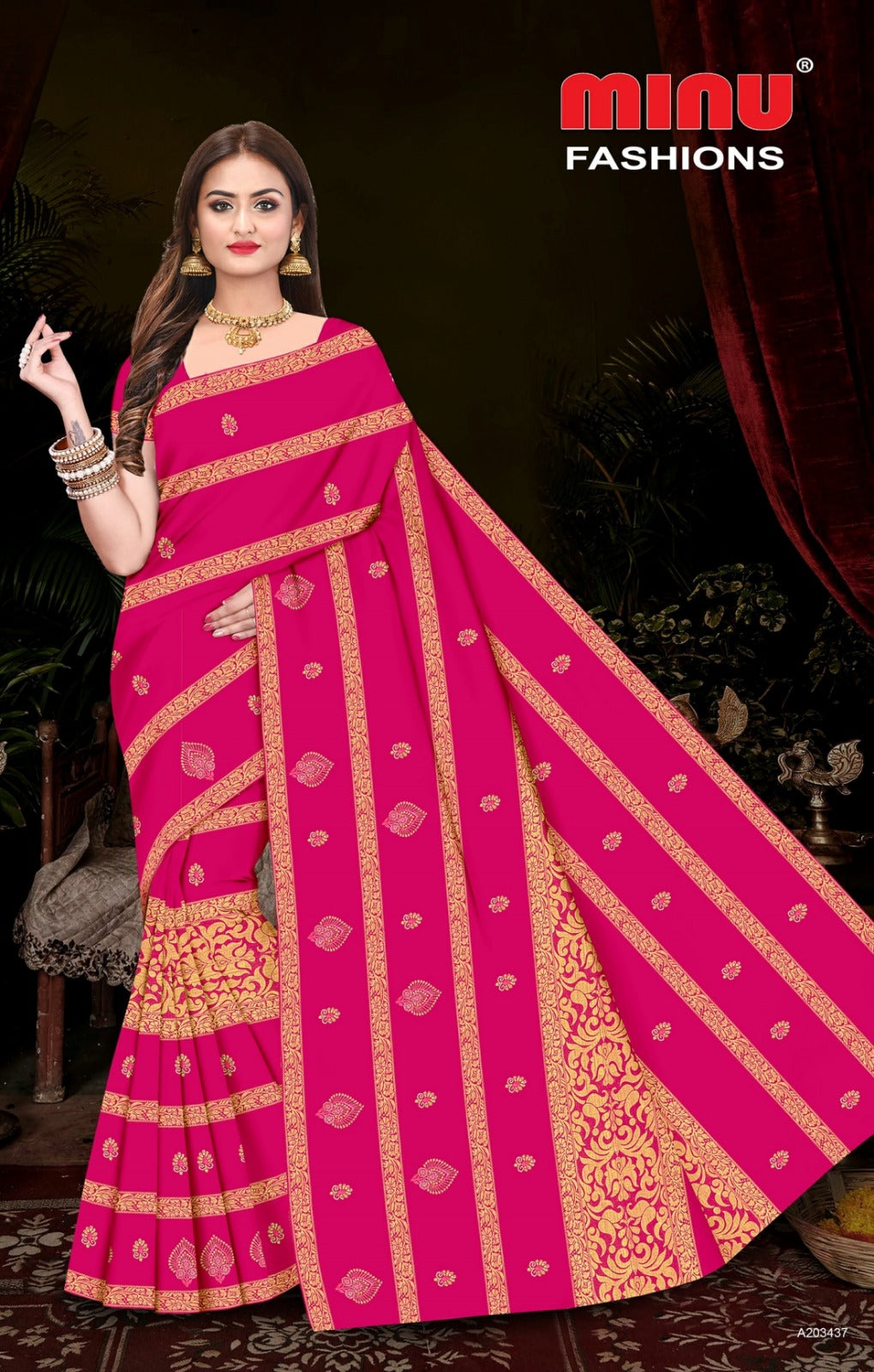Embroidered Cotton Saree Free Hit (Special Rate) - 8 Pcs Set