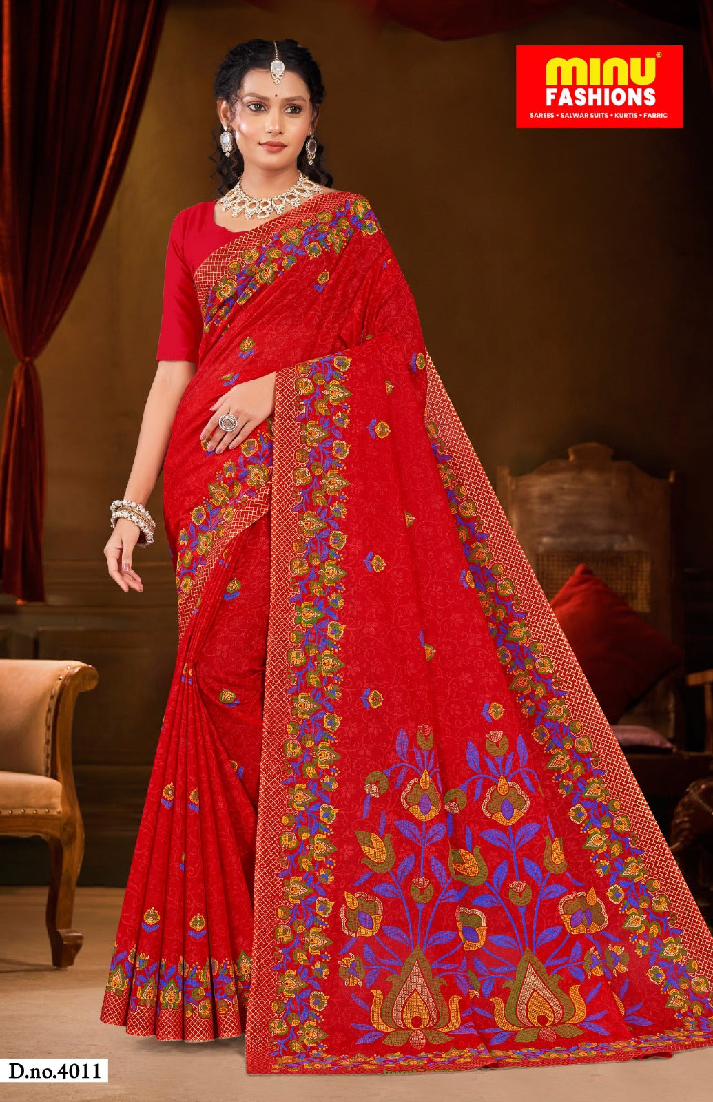 Malai Cotton Saree Gold Beauty - 08 Pcs Set