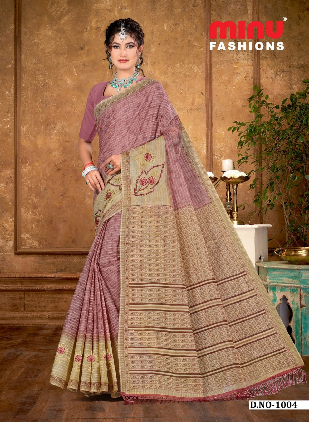Embroidered Cotton Saree Harsha (Special Rate) - 10 Pcs Set