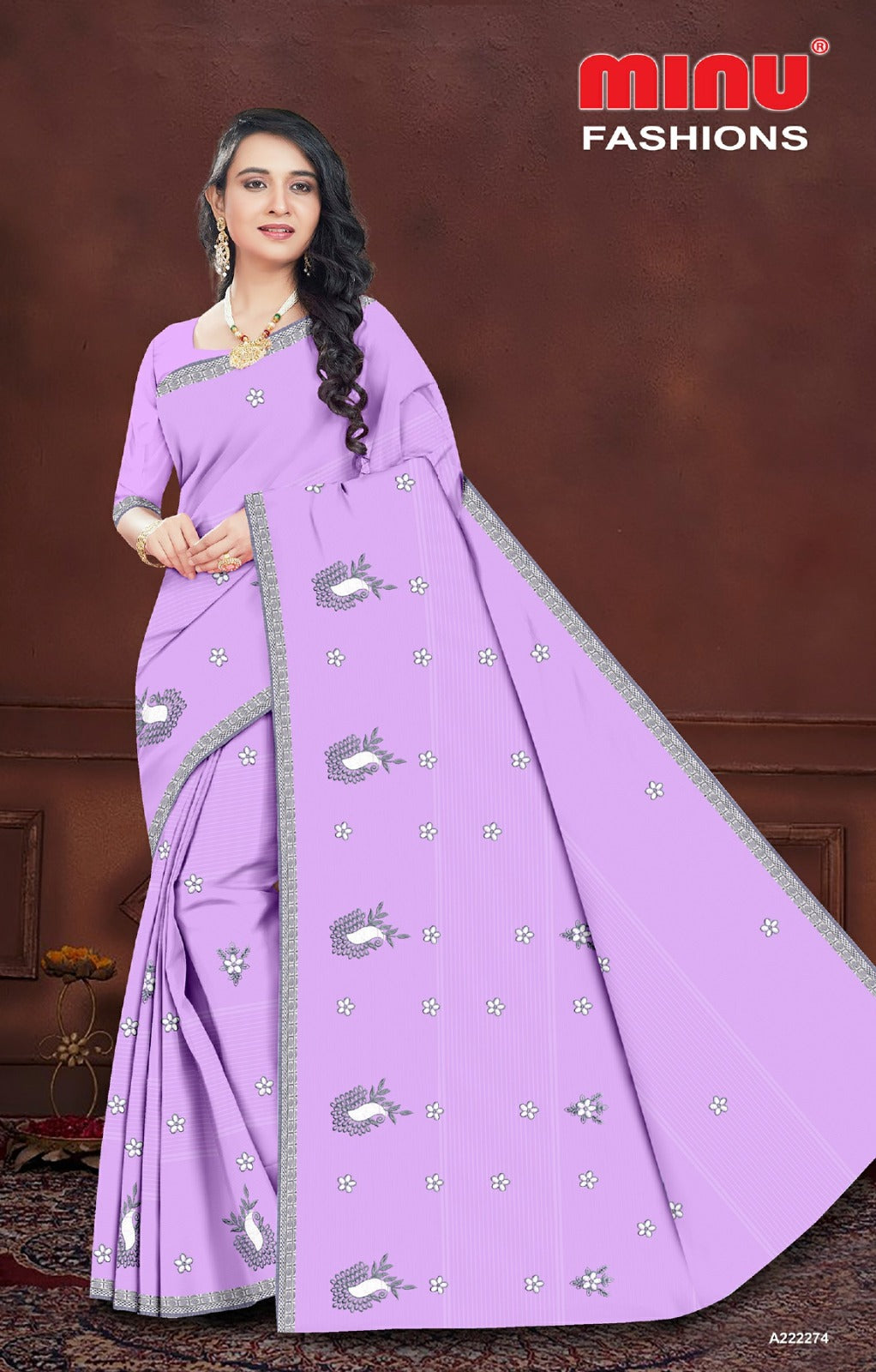 Embroidered Cotton Saree Himgiri (Special Rate) - 8 Pcs Set
