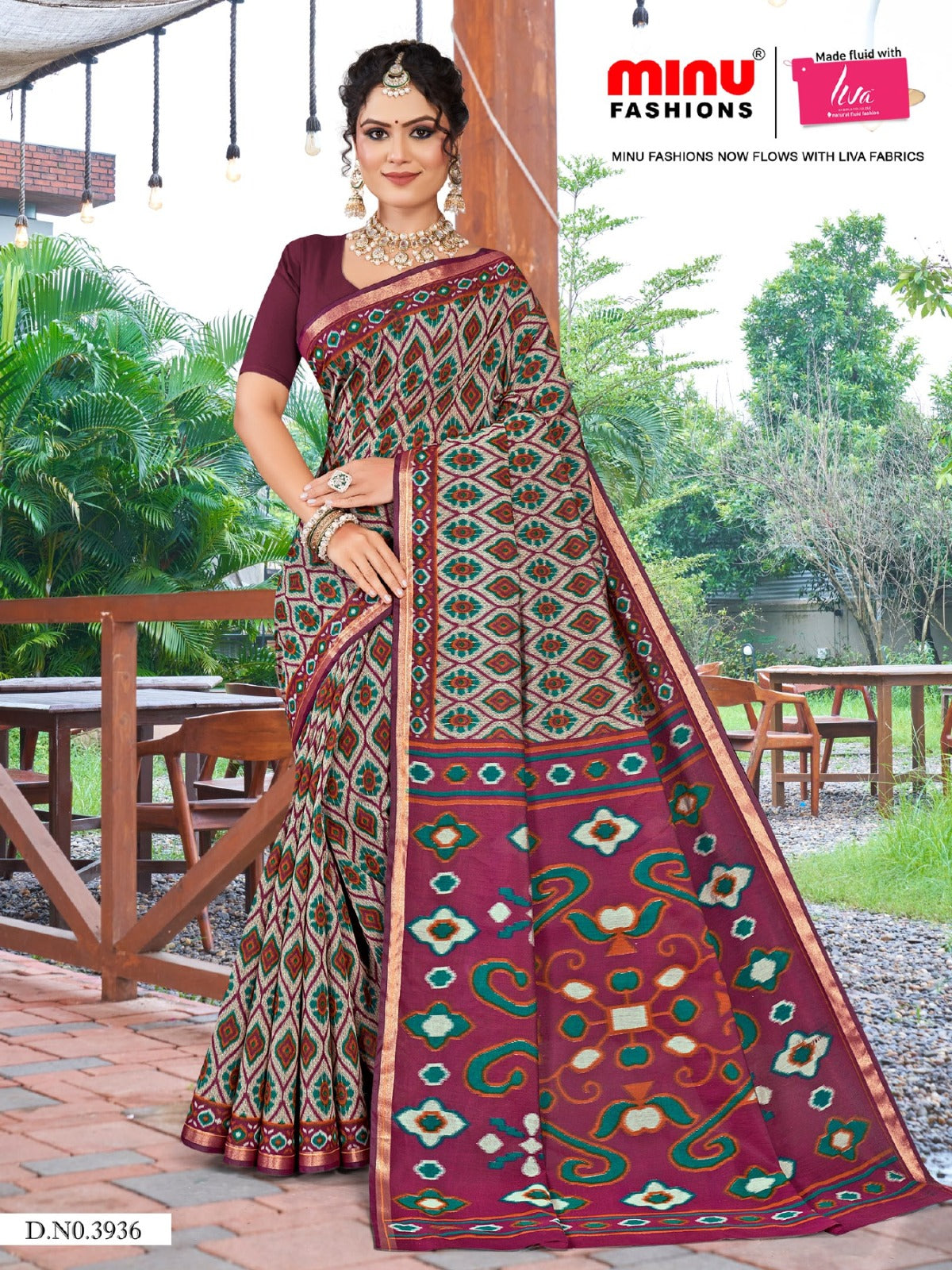 Malai Cotton Saree Kanishka Ikkat - 8 Pcs Set