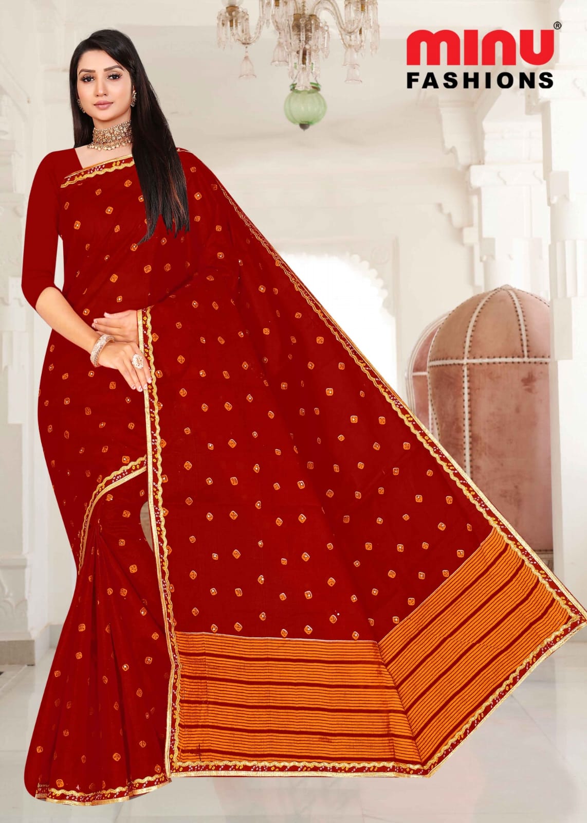 Embroidered Cotton Saree Laxmi Chunri (Special Rate) - 10 Pcs Set