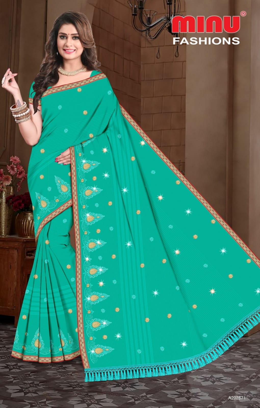 Embroidered Cotton Saree Malai Kofta Dlx (Special Rate) - 8 Pcs Set