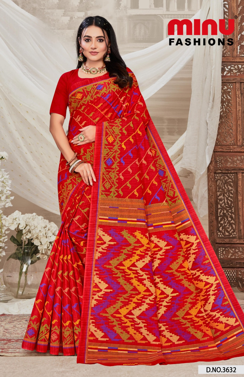 Malai Cotton Saree Meenakari - 8 Pcs Set