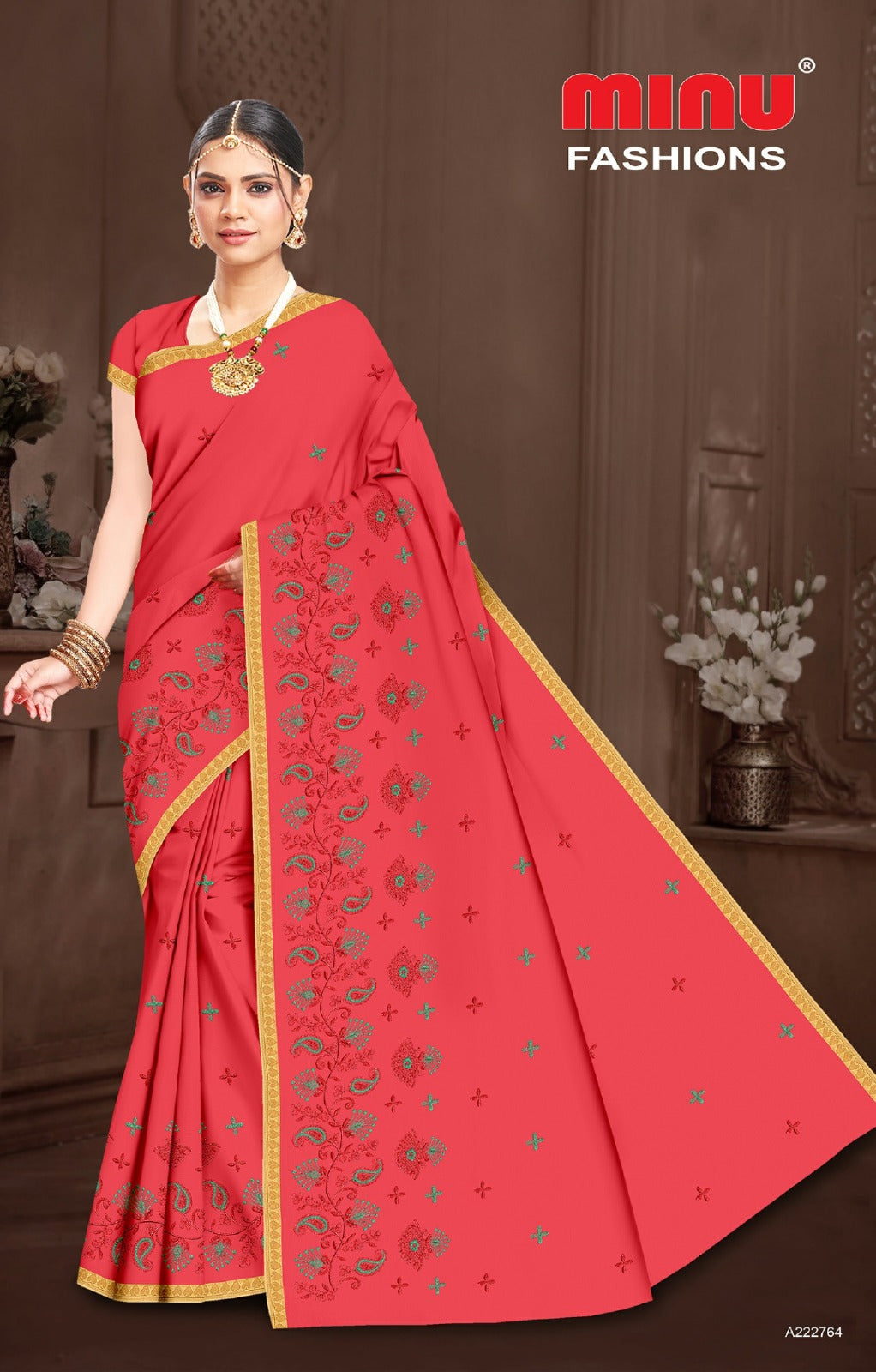 Embroidered Cotton Saree Melody (Special Rate) - 8 Pcs Set
