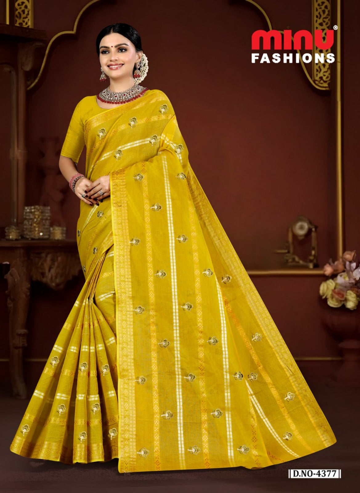 Embroidered Cotton Saree Norita (Special Rate) - 8 Pcs Set
