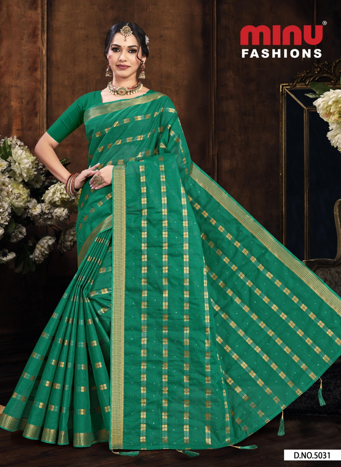 Embroidered Cotton Saree Panchi Diamond (Special Rate) - 8 Pcs Set