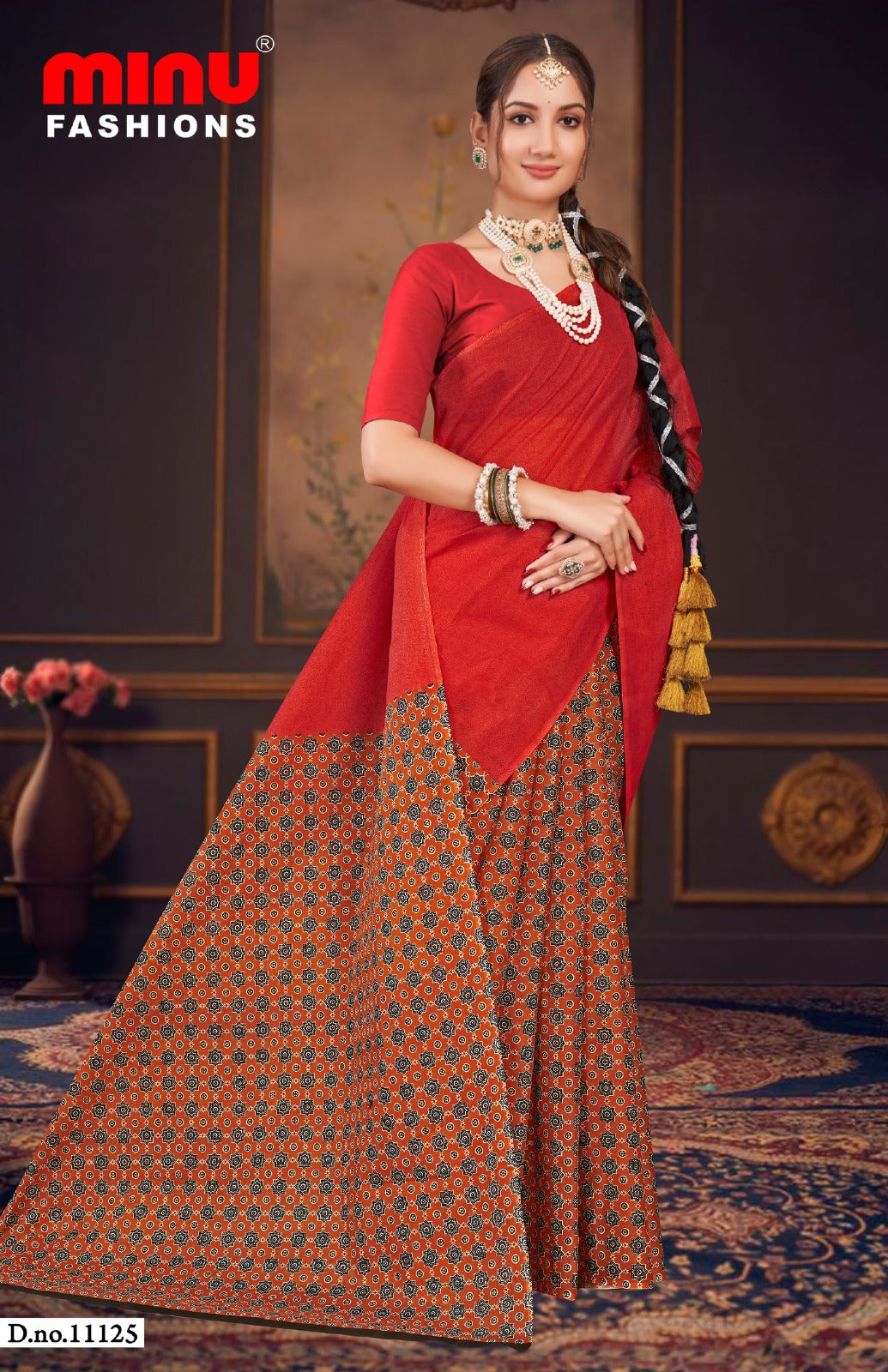Malai Cotton Saree Raasa Ajrakh - 8 Pcs Set
