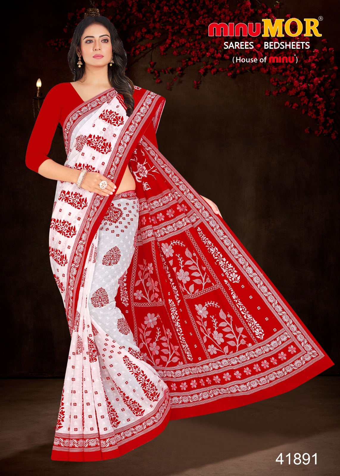 Fancy Saree Red & White Beauty - 8 Pcs Set
