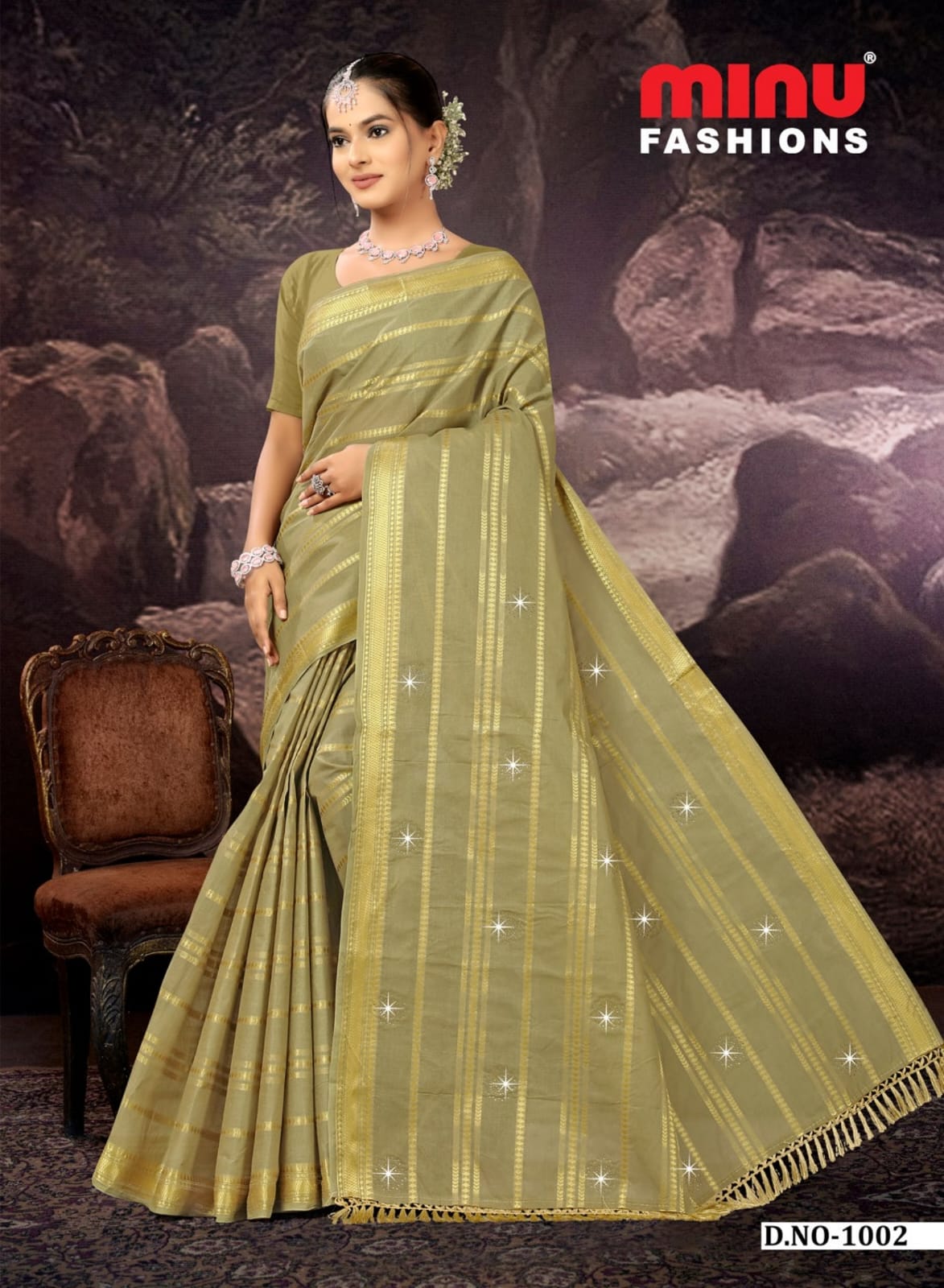 Embroidered Cotton Saree Swara (Special Rate) - 8 Pcs Set