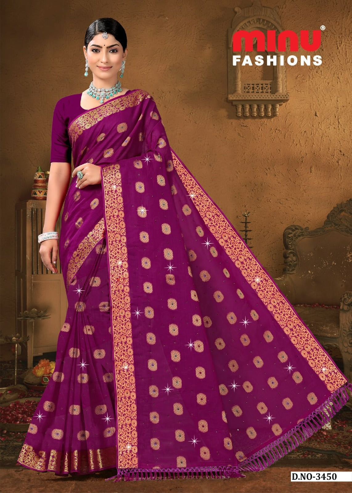 Embroidered Cotton Saree Swadesh (Special Rate) - 8 Pcs Set