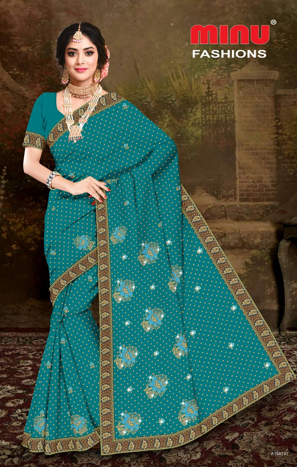 Embroidered Cotton Saree Tim Tim Tara (Special Rate) - 8 Pcs Set