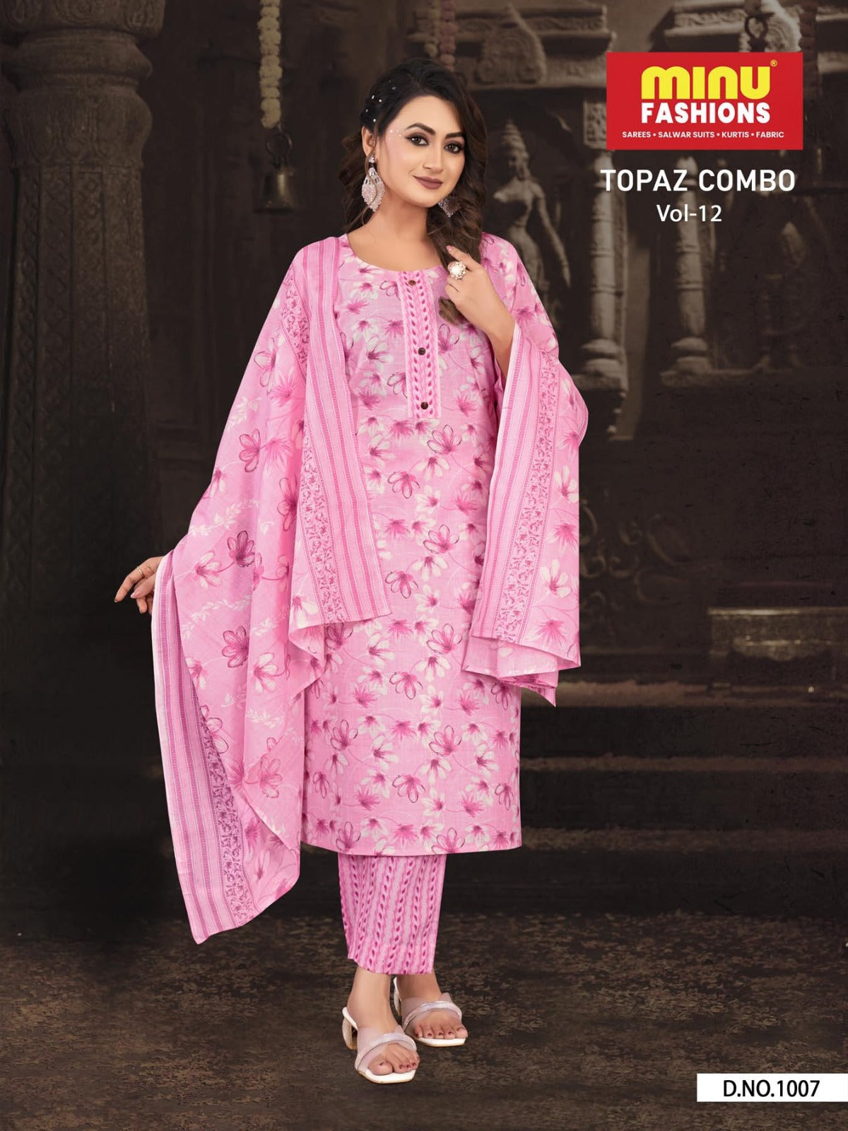 3 Piece Cotton Long Kurti Set Topaz (Vol-12) - 8 Pcs Set