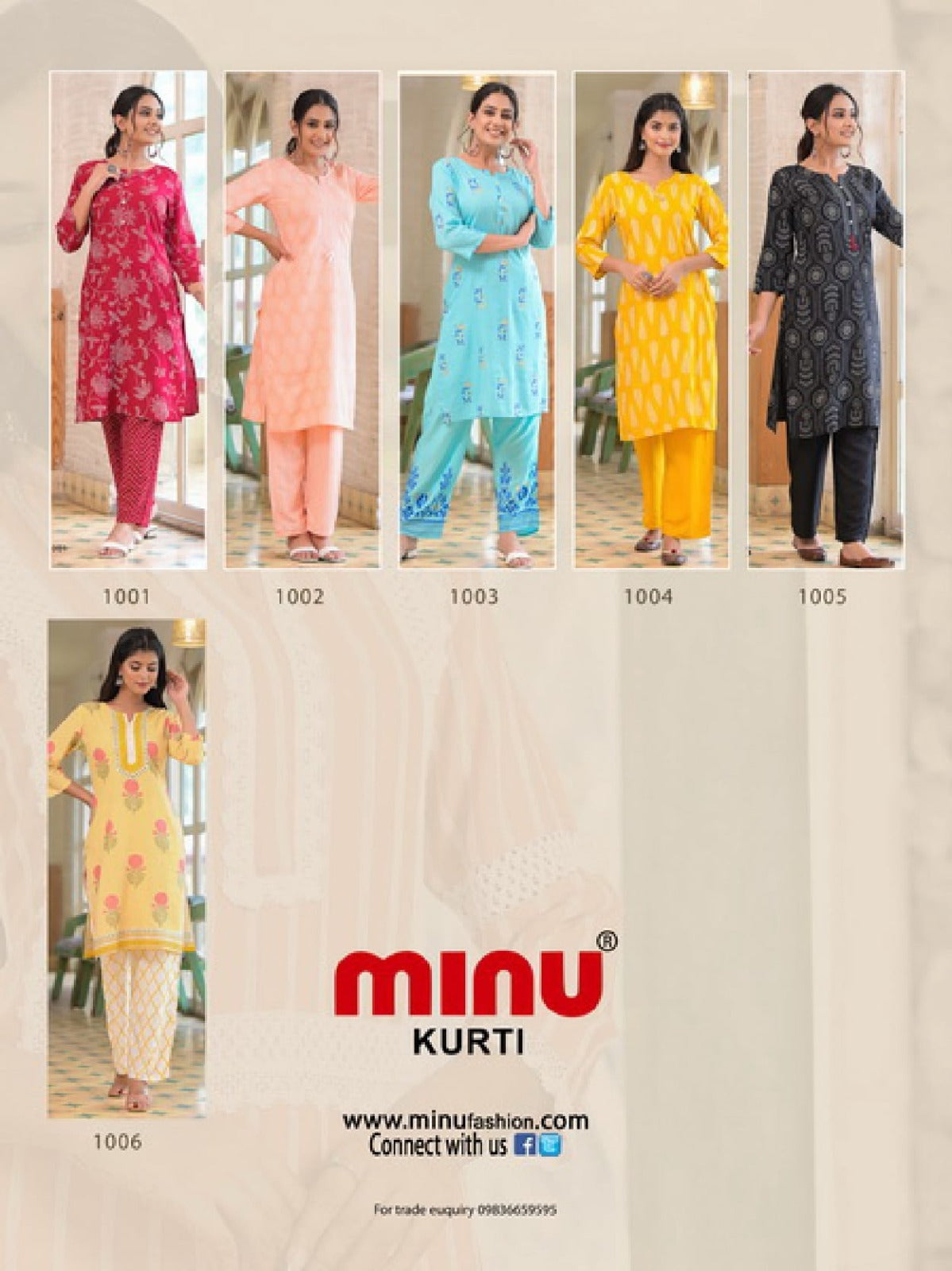 2 Piece Cotton Kurti Set Treasure Combo - 6 Pcs Set