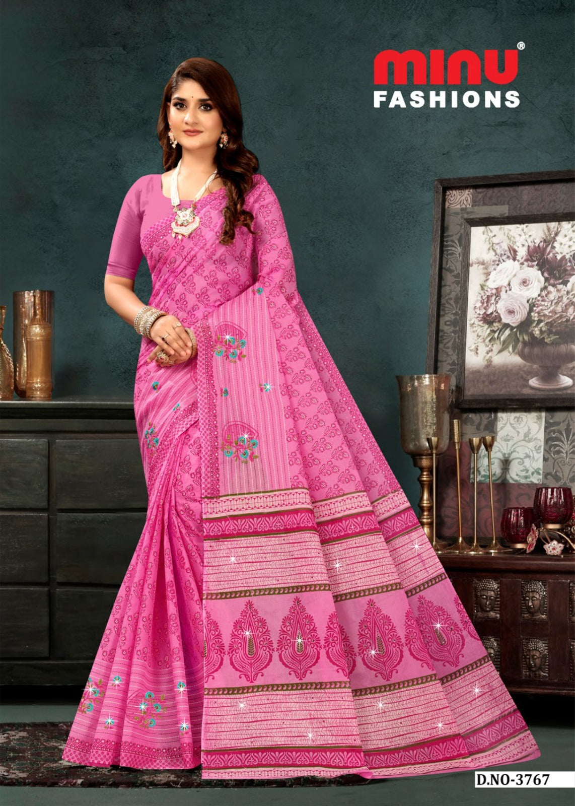 Embroidered Cotton Saree Vedum (Special Rate) - 8 Pcs Set