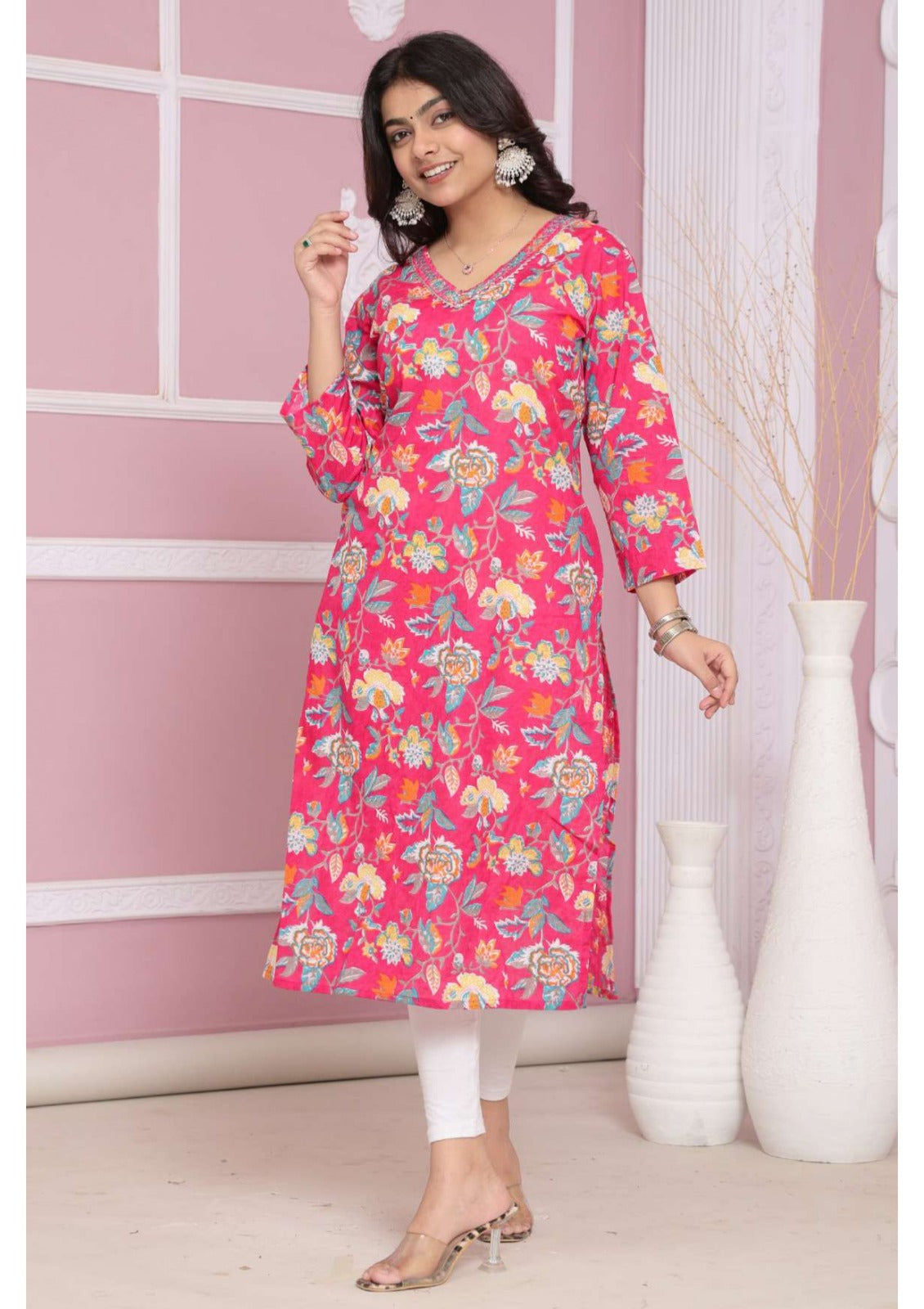 Printed Cotton Long Kurti Aditi (Vol-5) - 8 Pcs Set