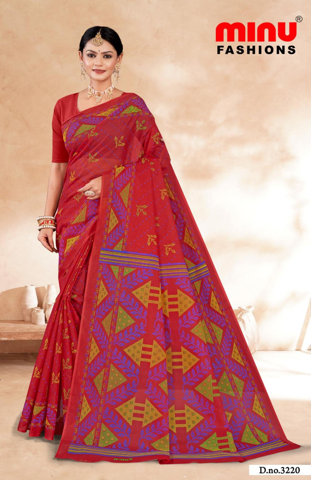 Printed Cotton Saree Dream City - 10 Pcs Set