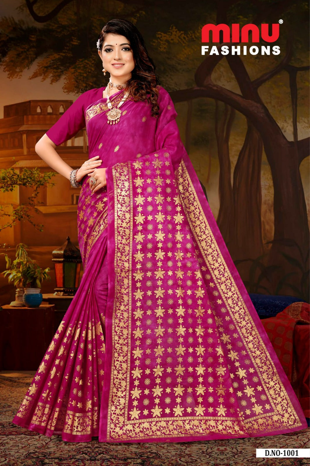 Printed Cotton Saree Fashion Kanjivaram - 8 Pcs Set