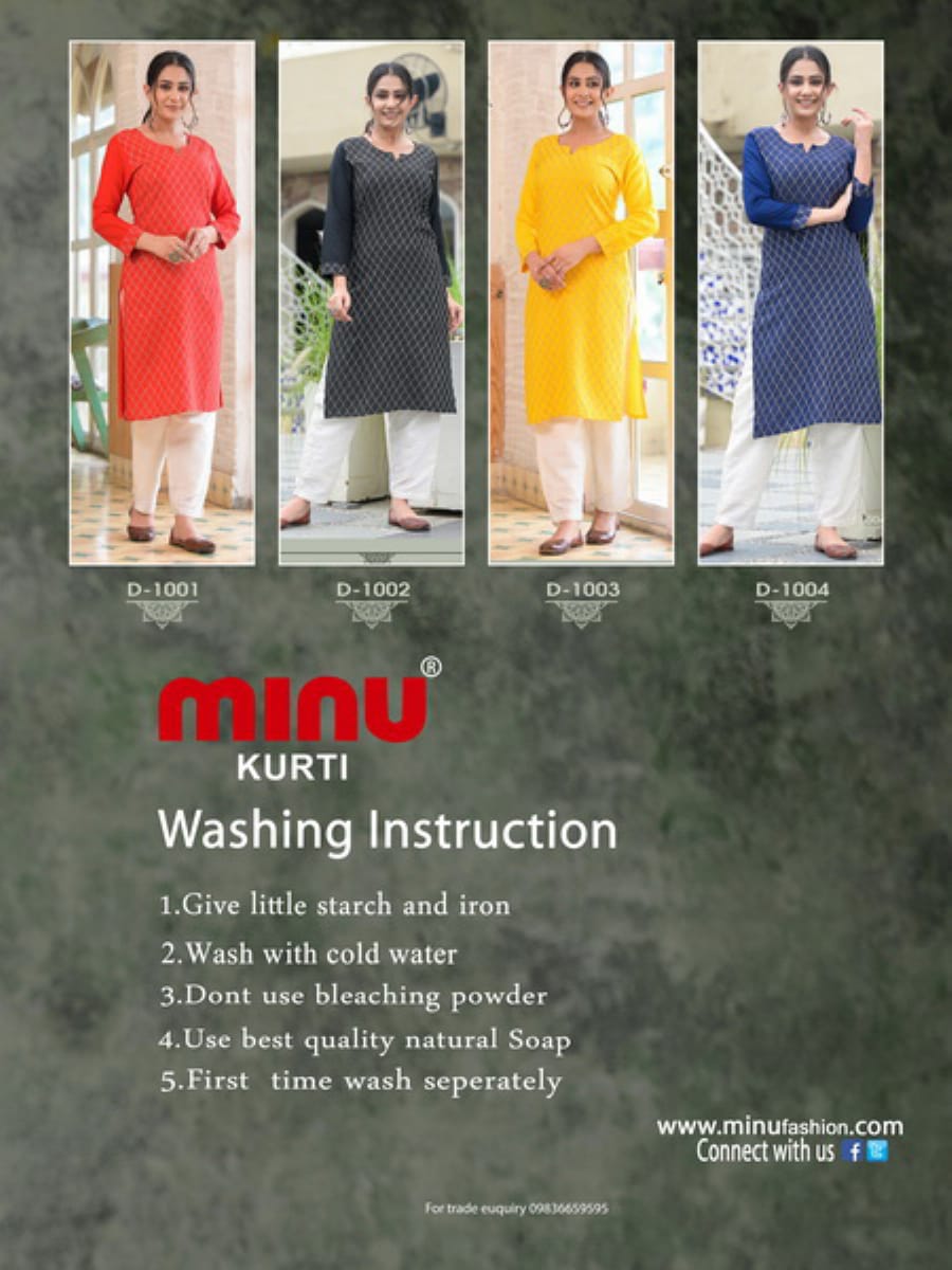 Embroidery Rayon Long Kurti Geeta - 4 Pcs Set