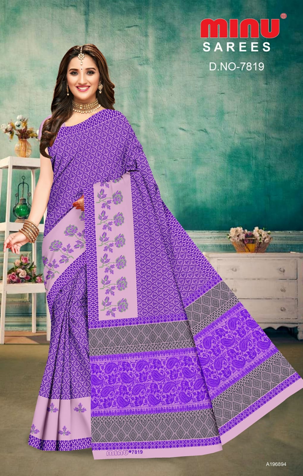 Embroidered Cotton Saree Jannat (Special Rate) - 8 Pcs Set