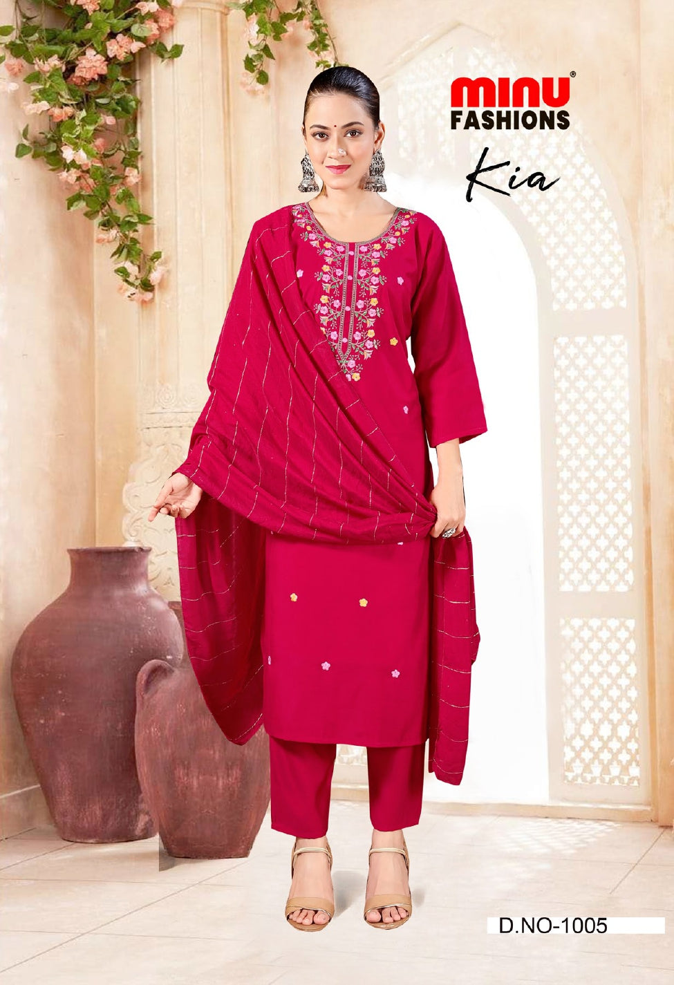 Embroidered Silk Stitched Salwar Suit Kia - 6 Pcs Set