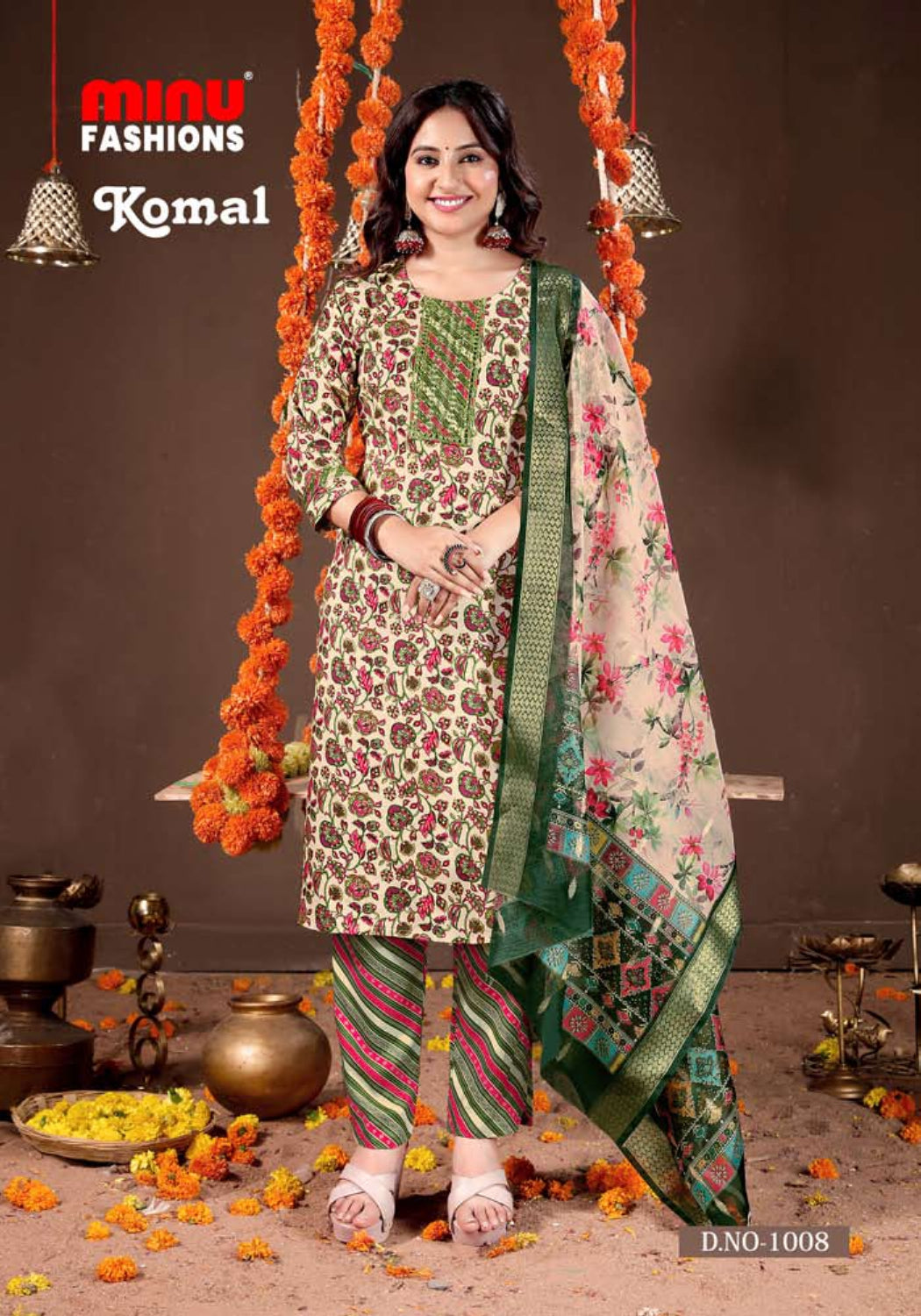 Printed Rayon Stitched Salwar Suit Komal - 8 Pcs Set