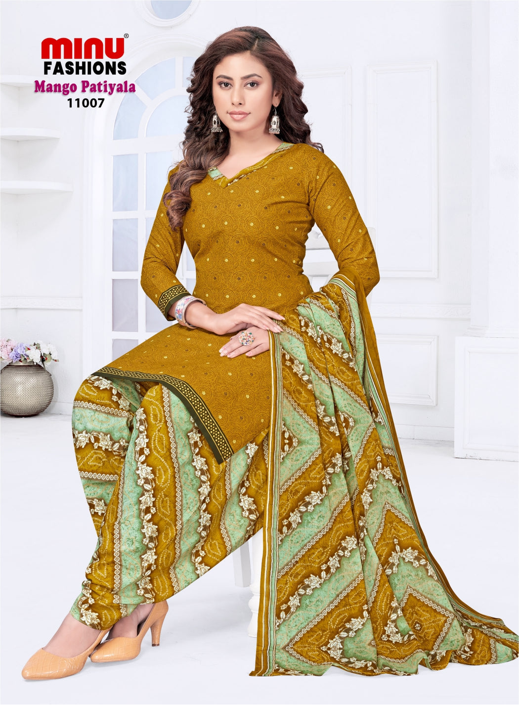 Printed Cotton Stitched Salwar Suit Mango Patiyala (Vol-11) - 10 Pcs Set