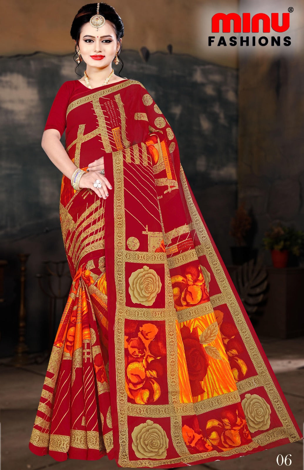 Printed Cotton Saree Nargis (Vol-4) - 10 Pcs Set