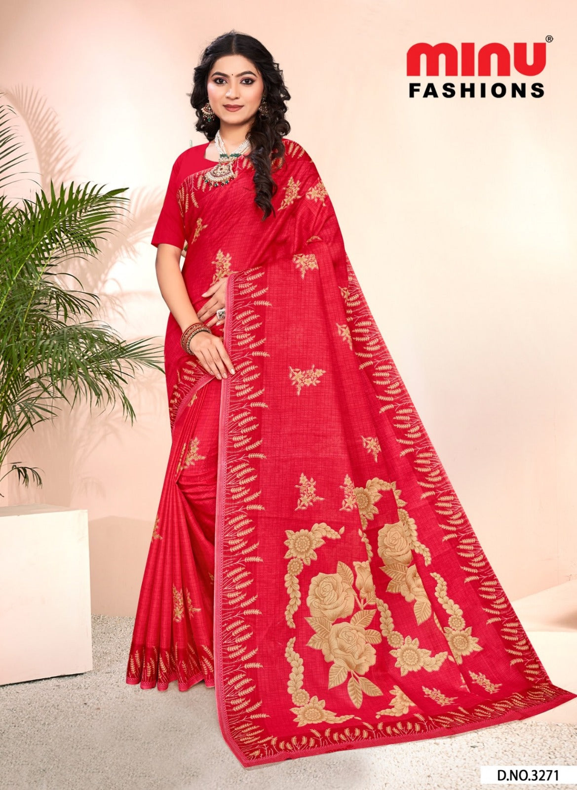 Printed Cotton Saree Nusrat - 8 Pcs Set