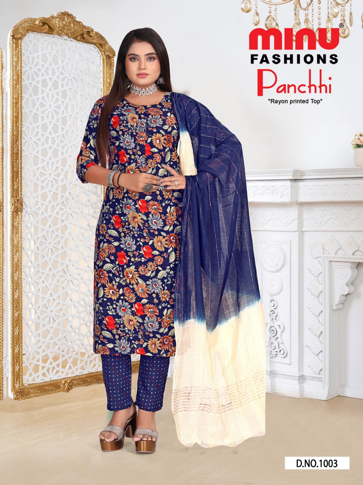 Printed Rayon Stitched Salwar Suit Panchi - 10 Pcs Set