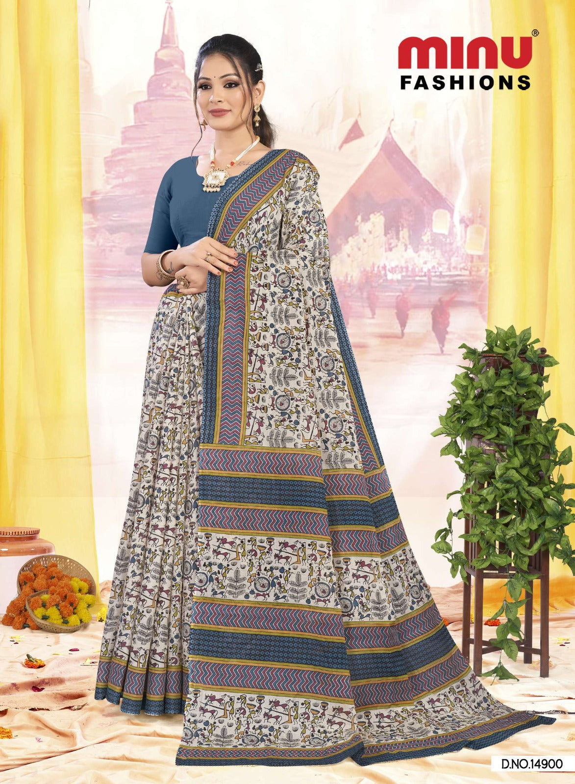 Printed Cotton Saree Rajanya Block (Vol-3) - 10 Pcs Set