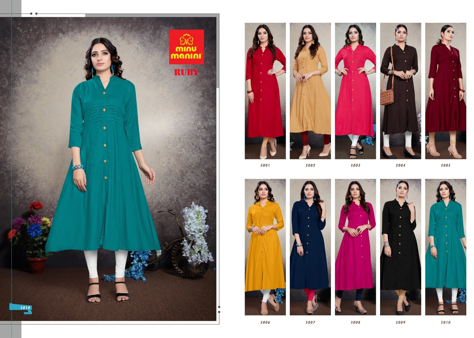 Rayon Long Kurti Ruby (Vol-5) - 10 Pcs Set