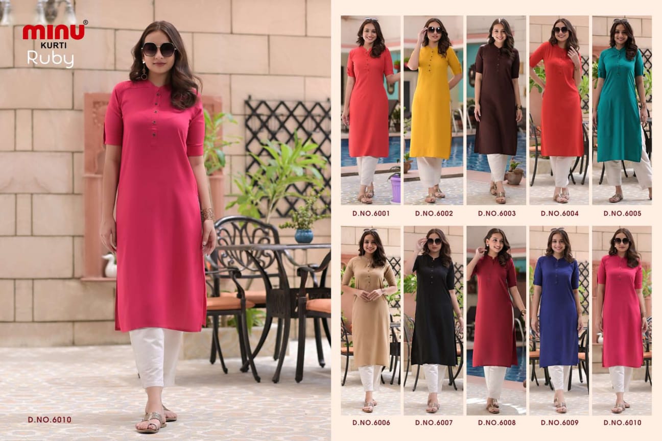 Rayon Long Kurti Ruby (Vol-6) - 10 Pcs Set