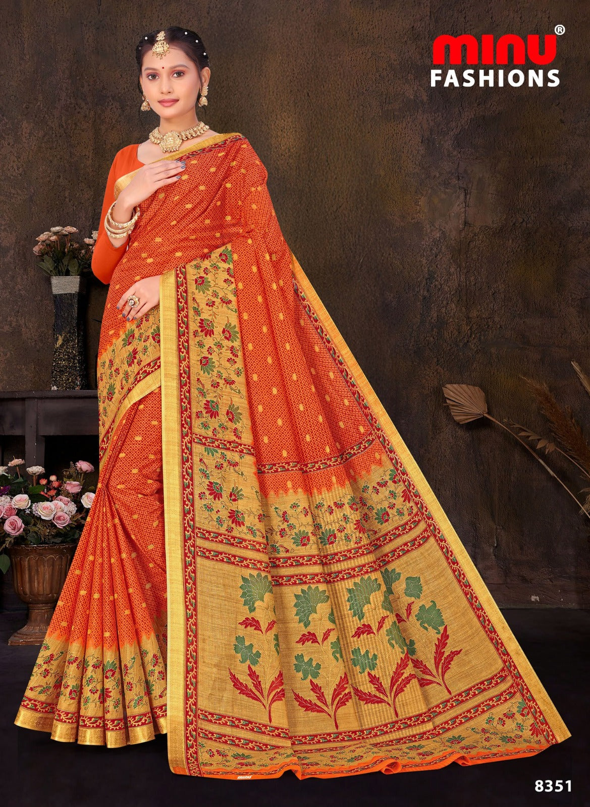 Printed Cotton Saree Sada Bahar - 10 Pcs Set