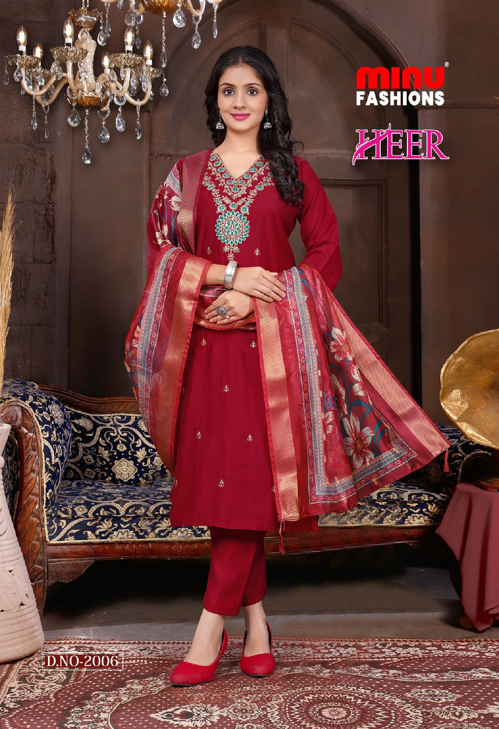 Printed Cotton Stitched Salwar Suit Heer - 6 Pcs Set