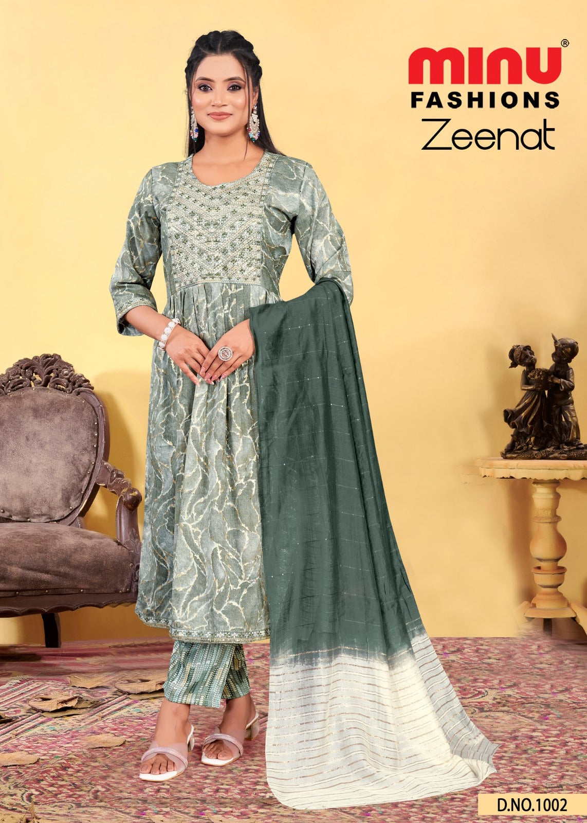 Printed Cotton Stitched Salwar Suit Zeenat - 8 Pcs Set