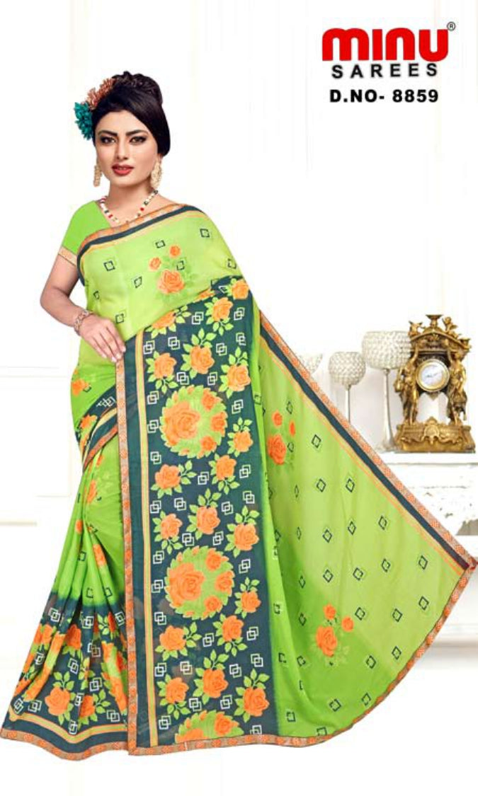 Fancy Saree Star Chiffon (BP) - 8 Pcs Set