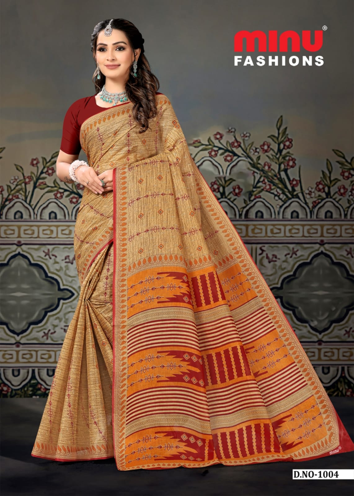 Saree Sunheri Cotton Chiku (Special Rate) - 10 Pcs Set