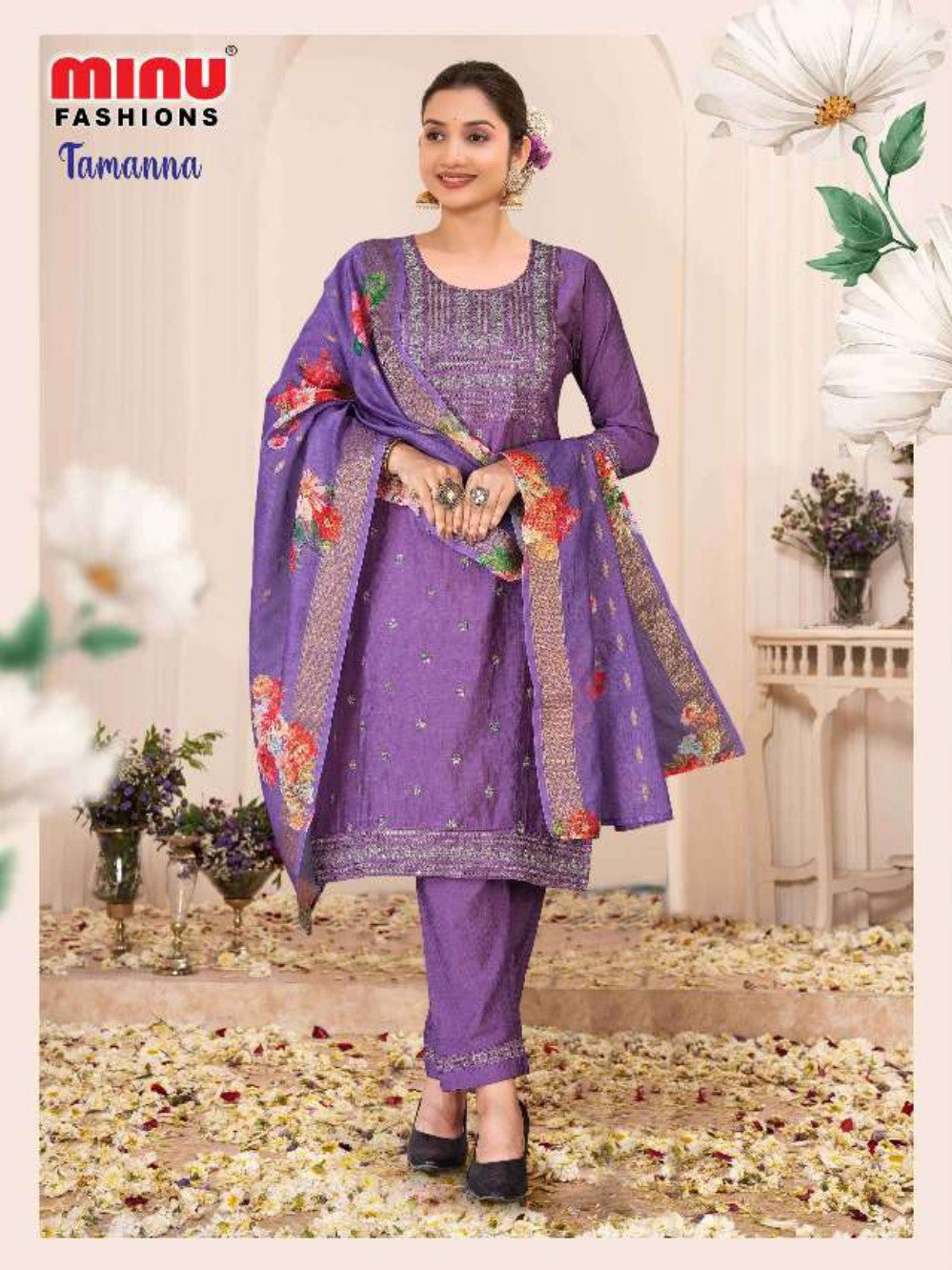 Embroidered Silk Stitched Salwar Suit Tamanna - 8 Pcs Set