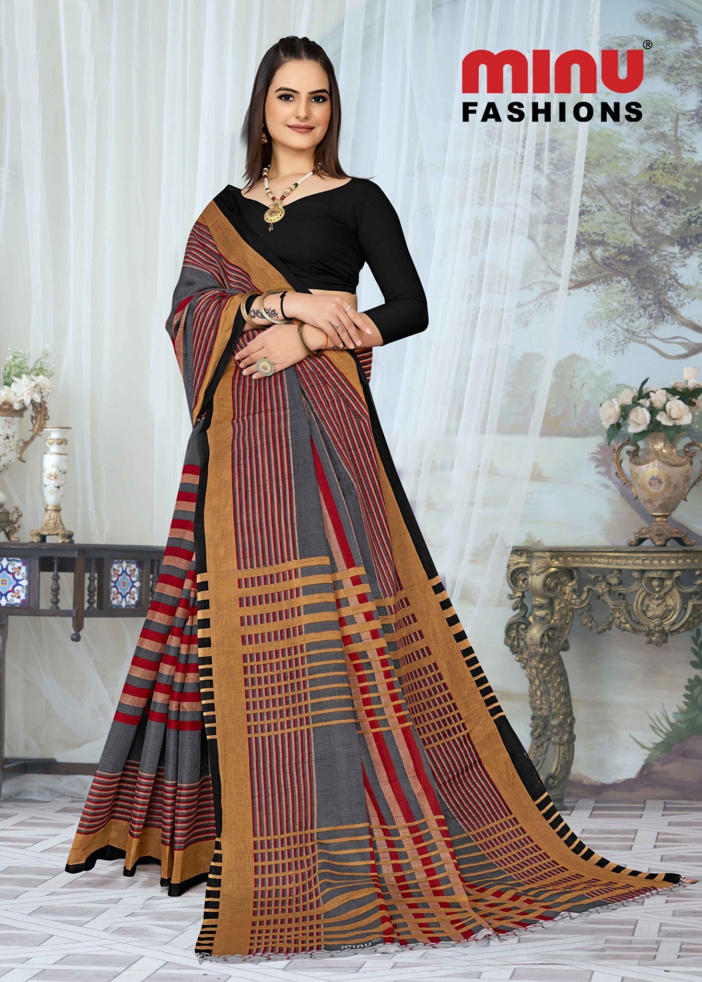 online image of designer printed saree from Saree manufacturer in West Bengal 