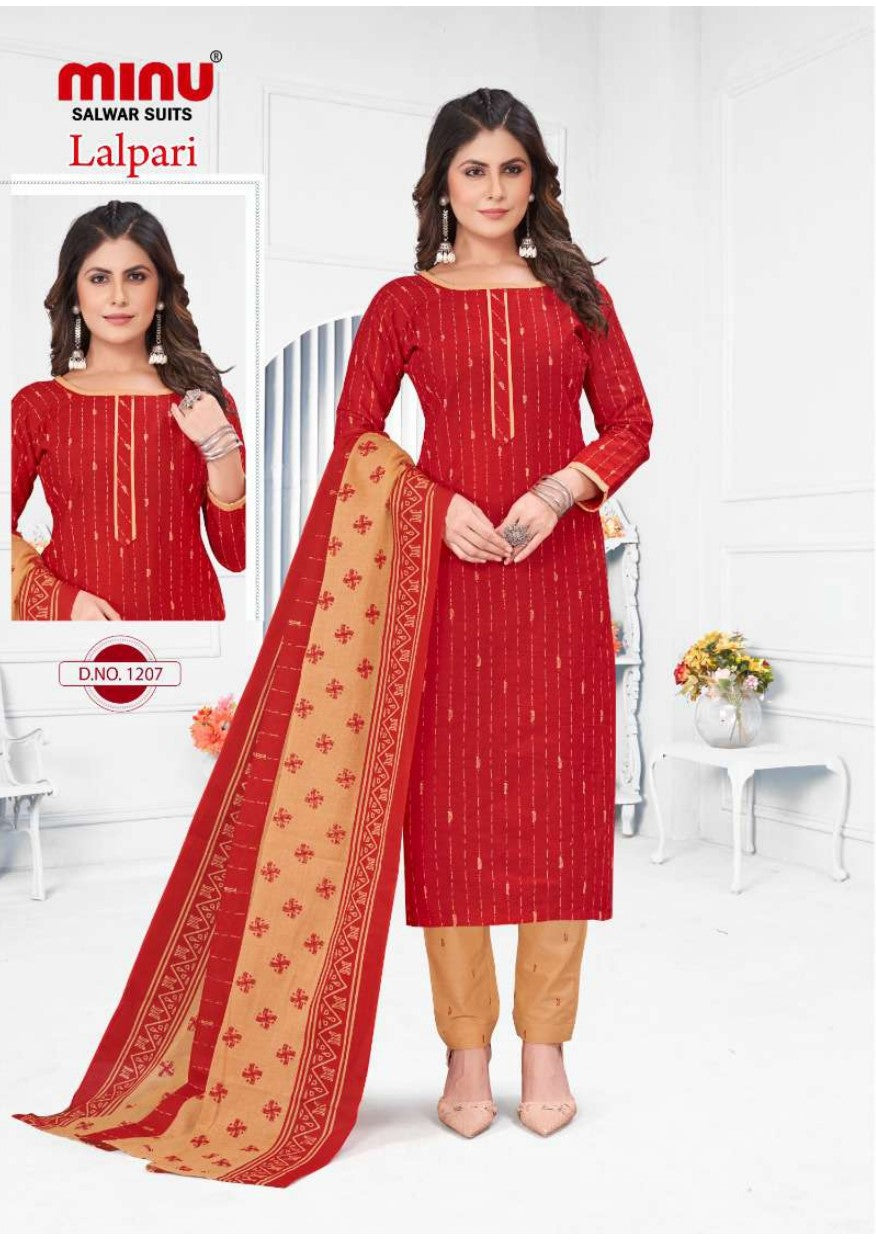 unstitched dress material wholesale with red color