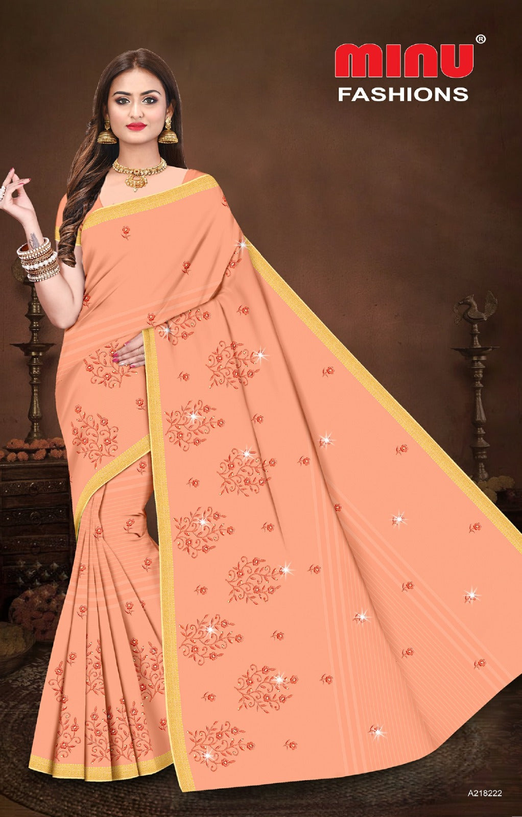 Embroidered Cotton Saree Chowmin (Special Rate) - 8 Pcs Set