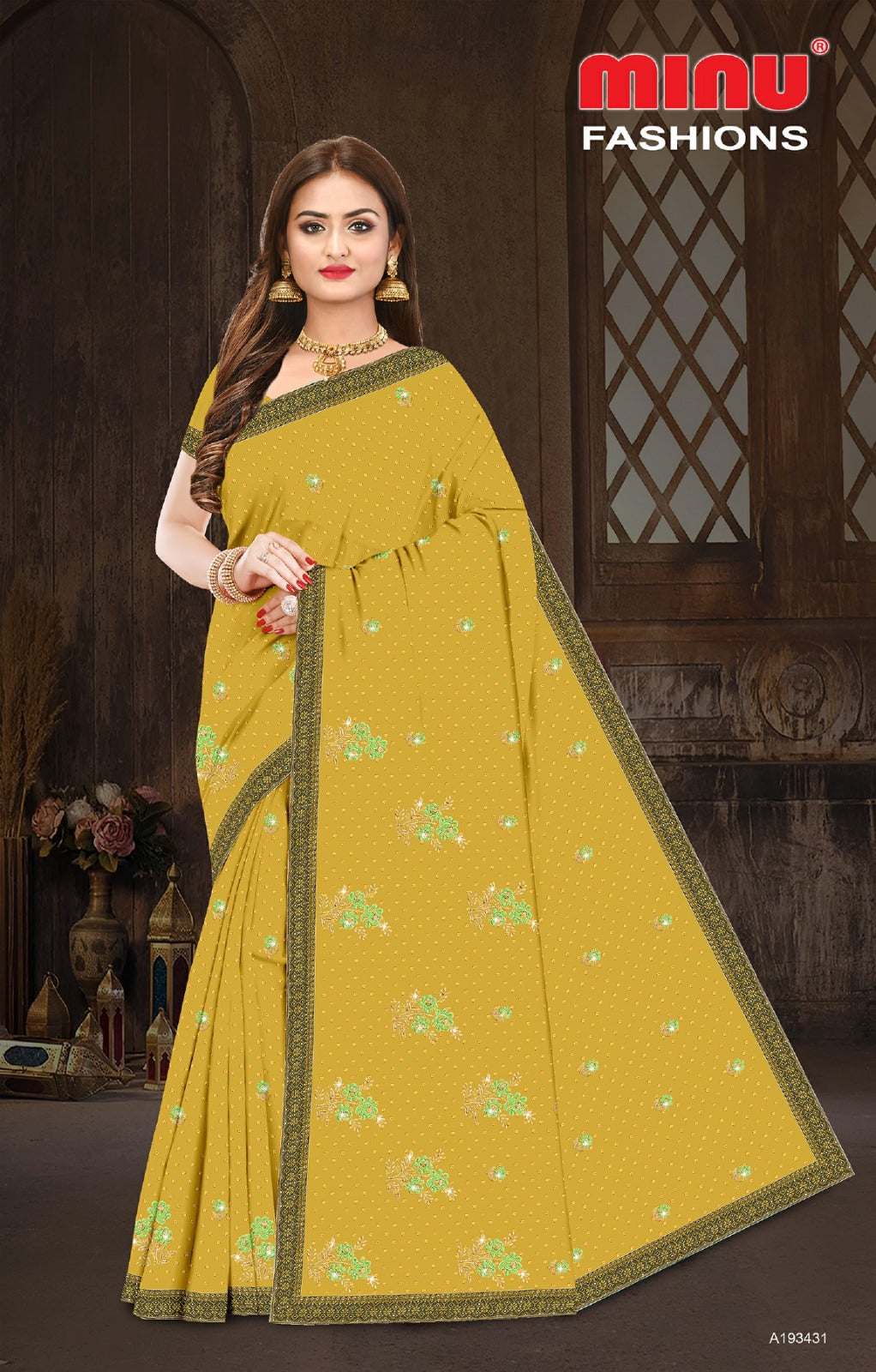 Embroidered Cotton Saree Craftry (Special Rate) - 8 Pcs Set
